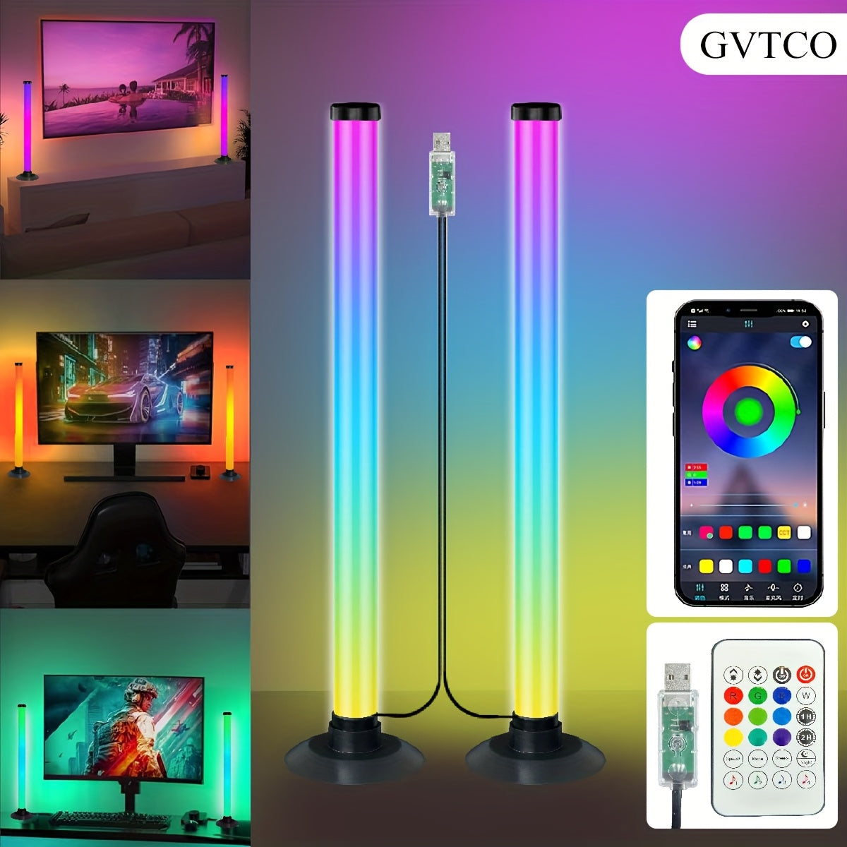 GVTCO Modern Desktop Ambient Light, Sound-Activated LED Strip Light, Smart