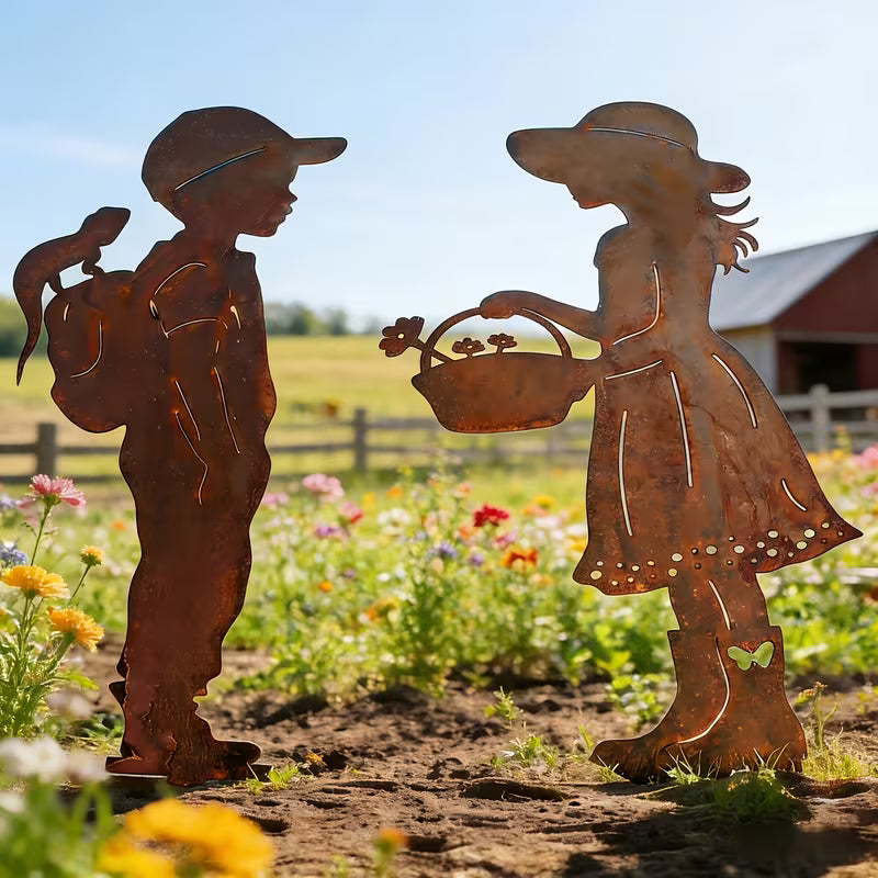 2D Flat - 2D Flat - 2pcs Metal Garden Ornaments, 2D Flat