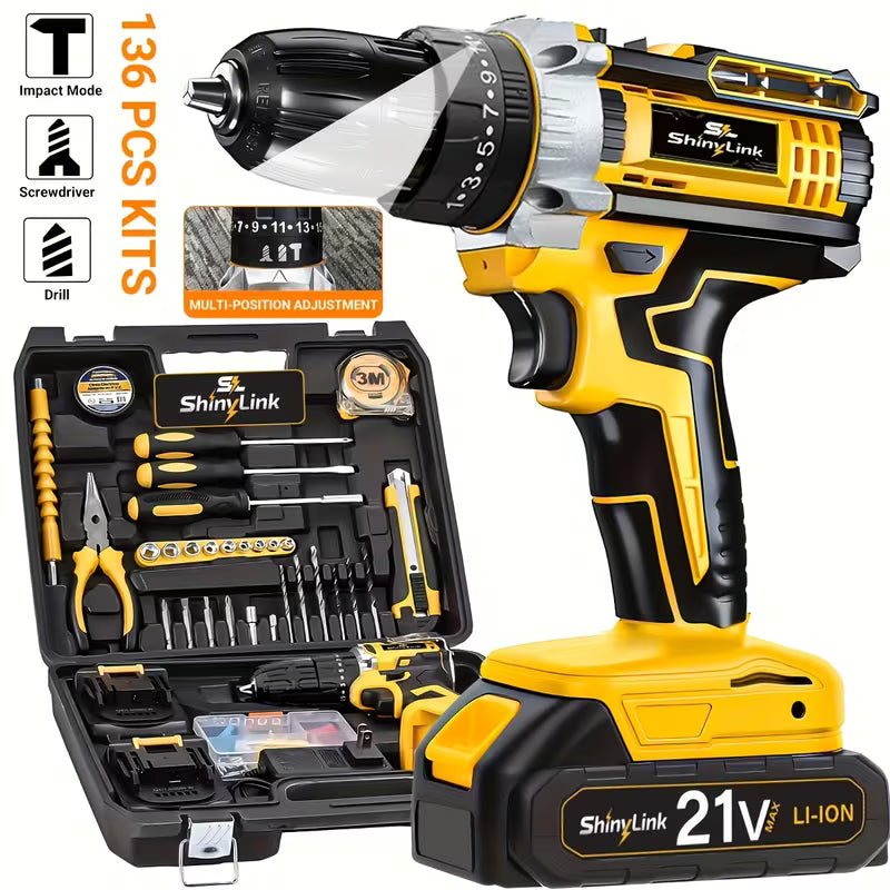1/18/30/32/35/136/148pcs Electric Drill Tool Box Set | Rechargeable