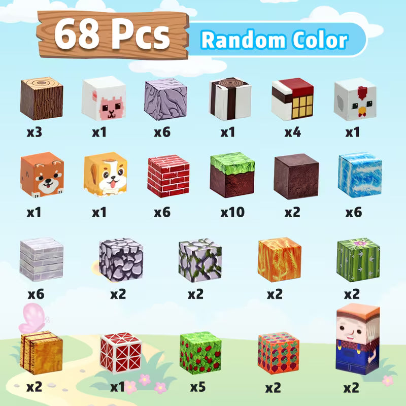 Farm-themed Magnetic Building Blocks Suitable for Boys & Girls Ages 3+