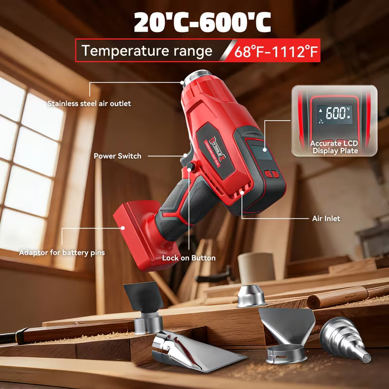DIYtoolifz Cordless Heat Gun Compatible With 18V Battery (Tool Only) 260W High Power Hot Air Gun