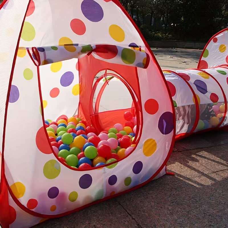 3-In-1 Red Polka Dot Kids Play Tent with Crawl Tunnel and Ball