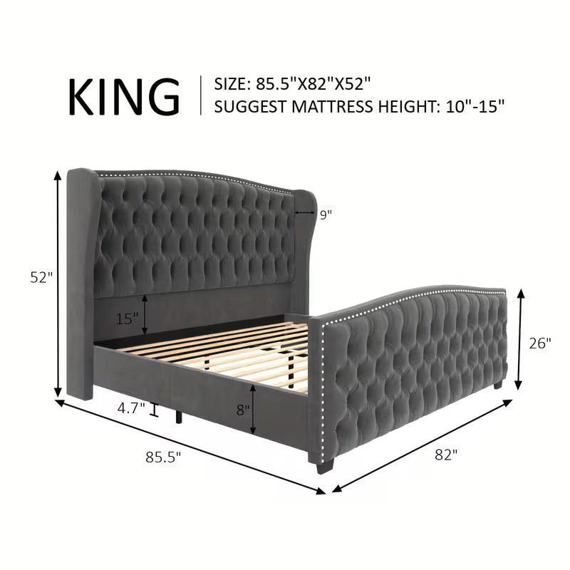 Platform Bed Frame, Velvet Upholstered Bed, Velvet