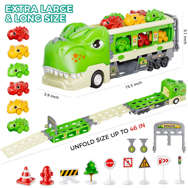 Dinosaur Truck Toys Dino Cars for 3-7 Year Boys with Foldable Track