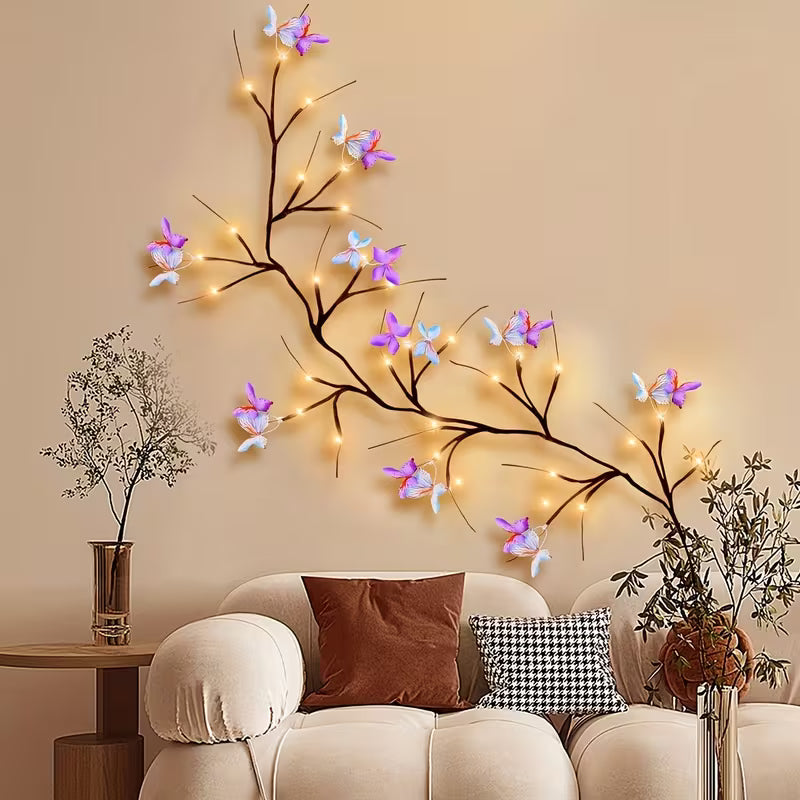 1 Set of Butterfly LED Branch Wall Lights, 30 LED Butterfly Willow Vine Branch Flower String Lights