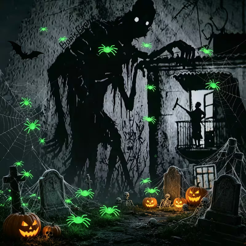 Halloween Home Decor Statue Ornament, Glow-in-the-Dark Plastic Small Spiders, 95pcs/Pack