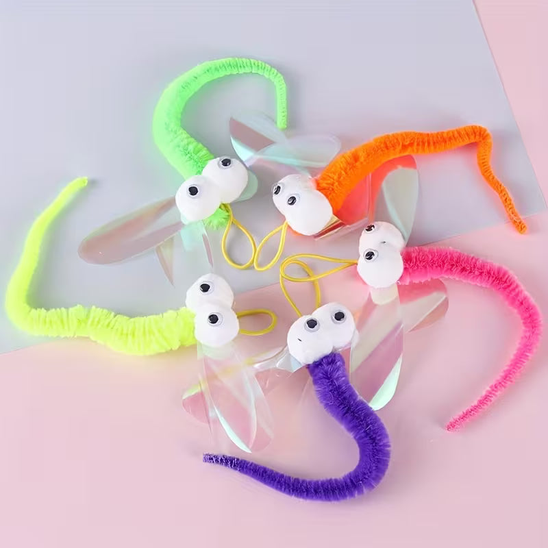 4pcs Random Color Cat Worm Teaser Toys Wand Attachments Fishing Set, Random Color