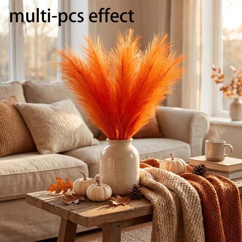 29pcs High-Quality Autumn Faux Orange-Red Artificial Reed Pampas Grass, Outdoor Artificial Greenery