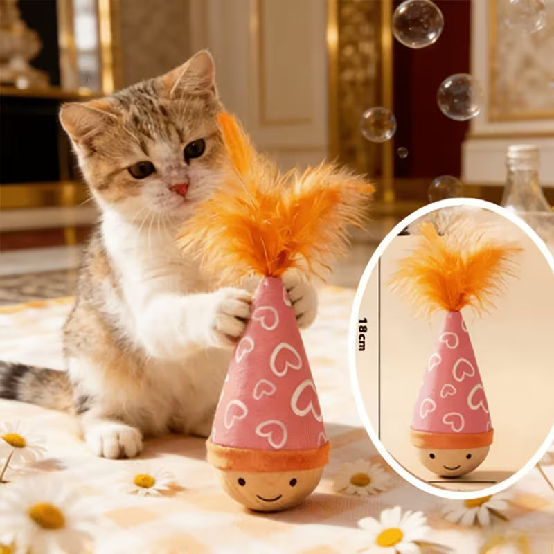Cat Tumbler Teaser Toy, Cartoon Printed, Wooden, Random Color
