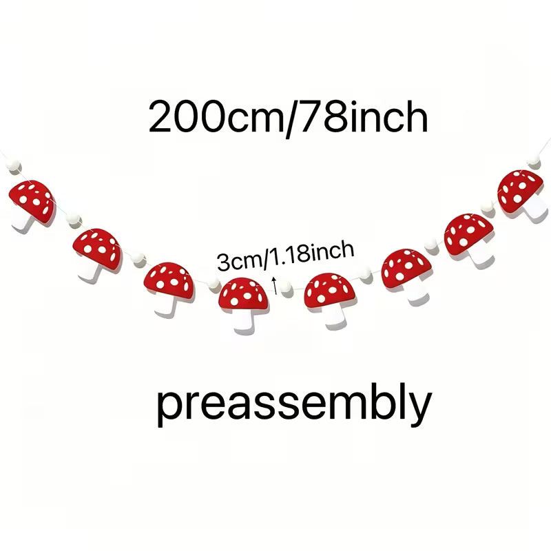 Mushroom Garland - Red Mushroom Pompom Banner, Woodland, Red