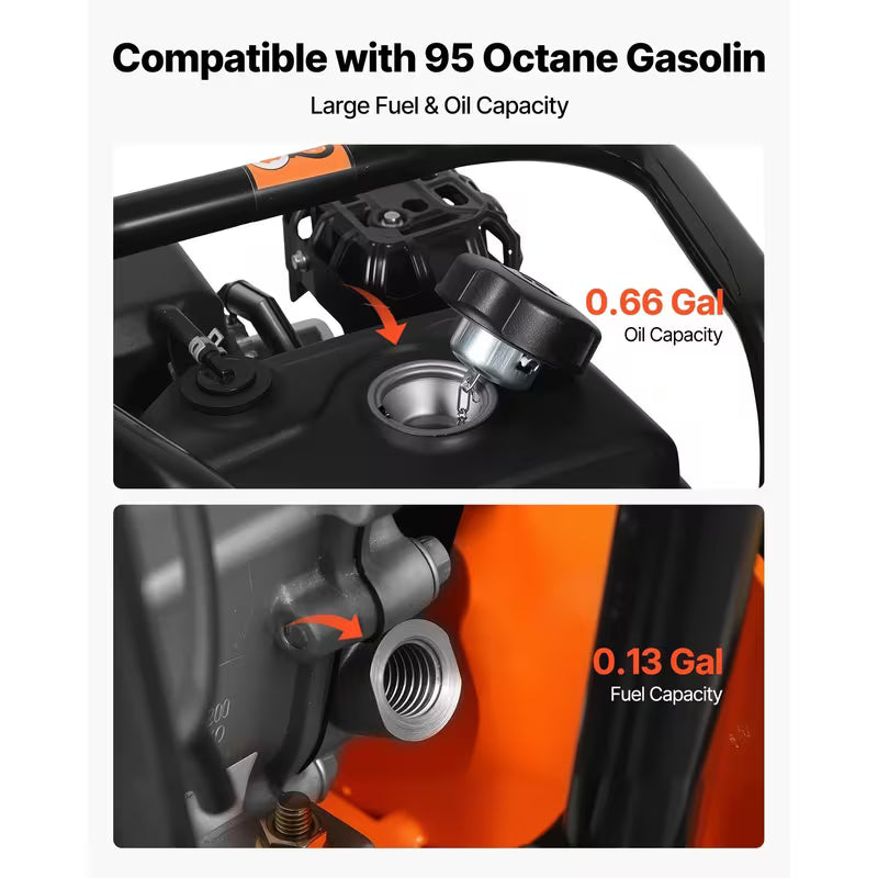 VEVOR Plate Compactor, 6.5 HP 196CC Gas Engine, 5600 VPM Vibrating Ground Rammer