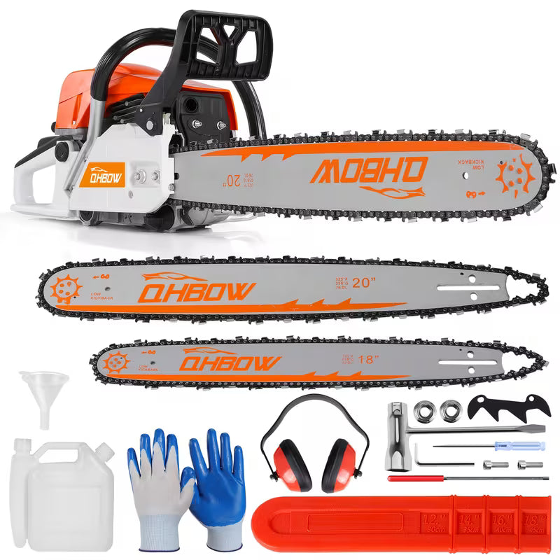58Cc 2-Stroke Gasoline Chainsaw, Featuring Dual Quick-Switch Bars of 20 Inches And 18 Inches