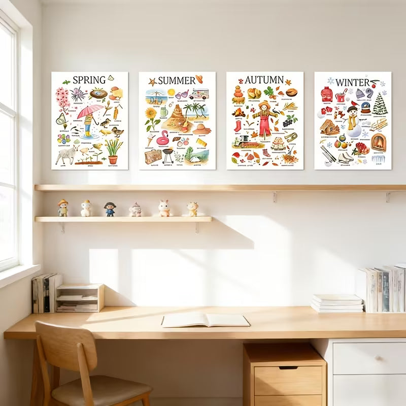 4pcs All-Season Printed Pattern Decor Set, Home Education Decor