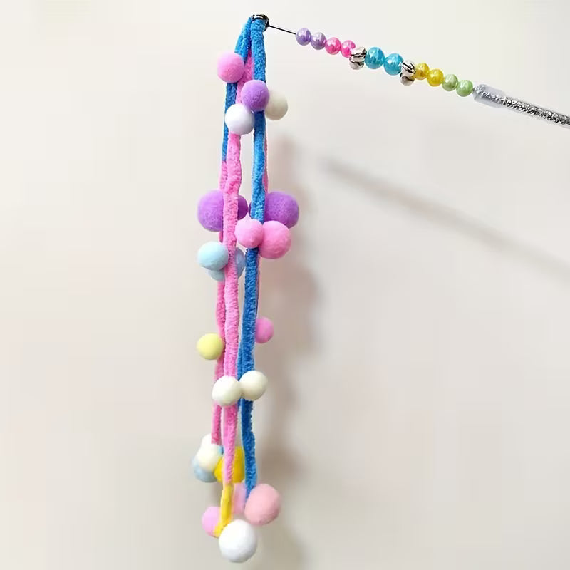 1pc Random Color Plush Cat Cat Teaser, Long Stick Ball Set, Random Color