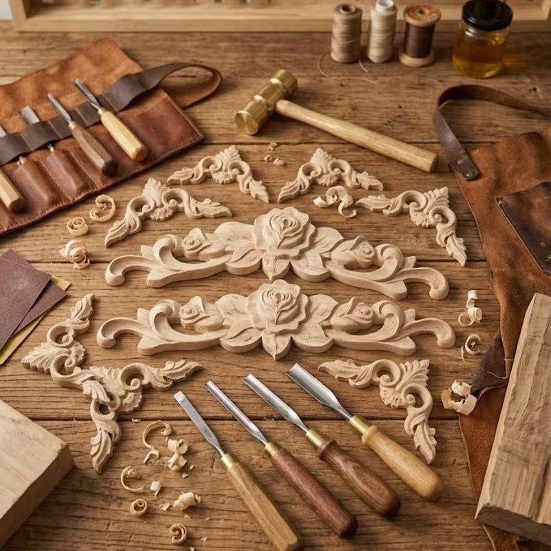 6pcs Set European Style Carved Wood Appliques, Furniture Makeover Decor, Universal Christmas
