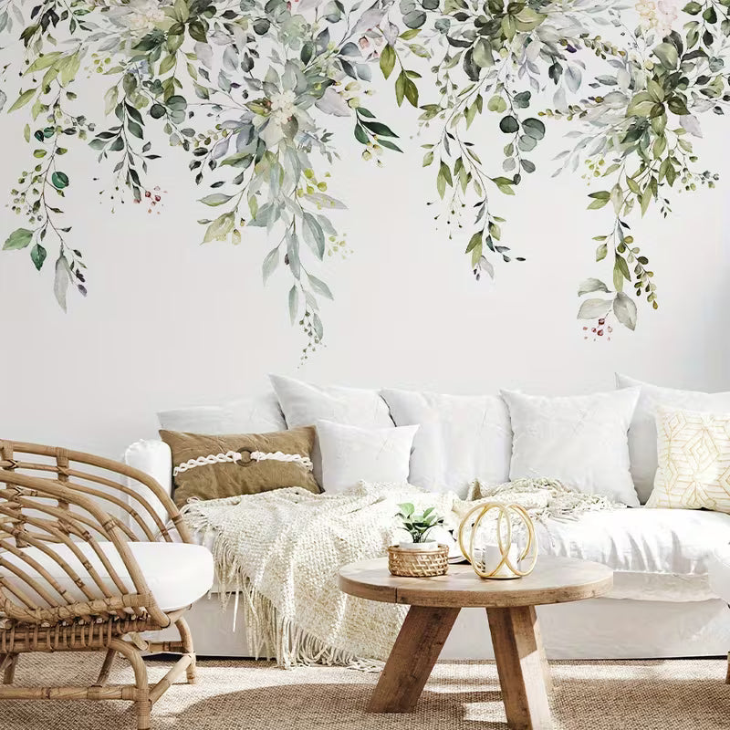 Plant Vine Floral Green Leaf Self-Adhesive Wall Stickers for Living Room, Bedroom