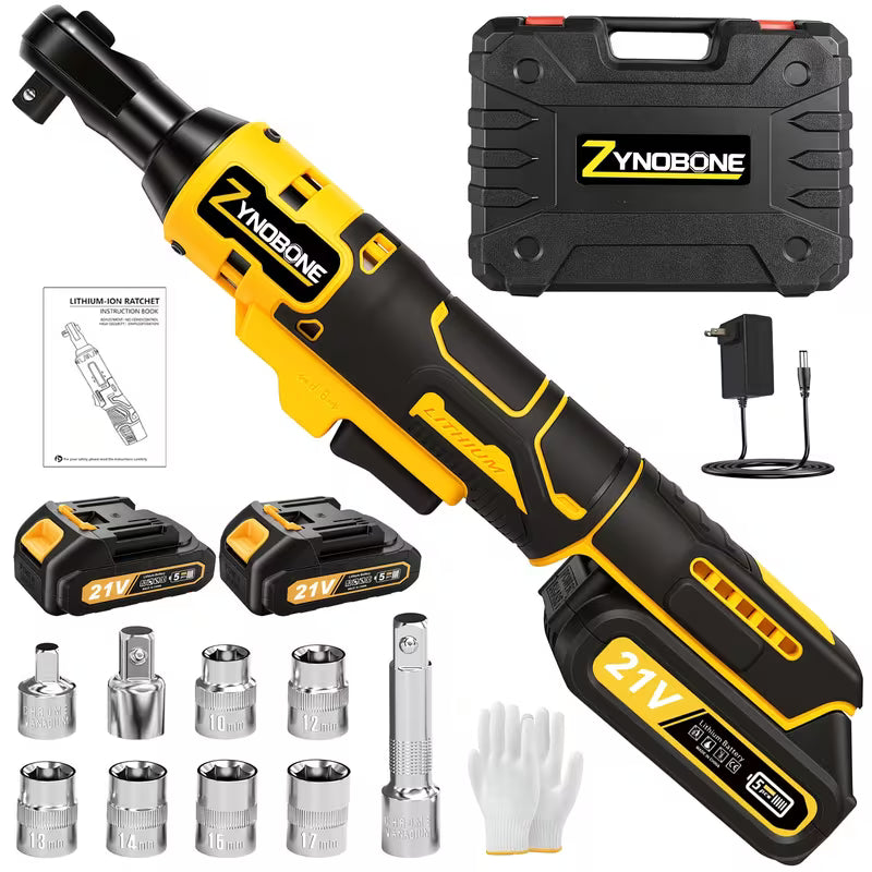 45 Foot Pound 21V Ratchet Wrench Set, 3/8-Inch Powerful Rotating Tool, Fast Charging
