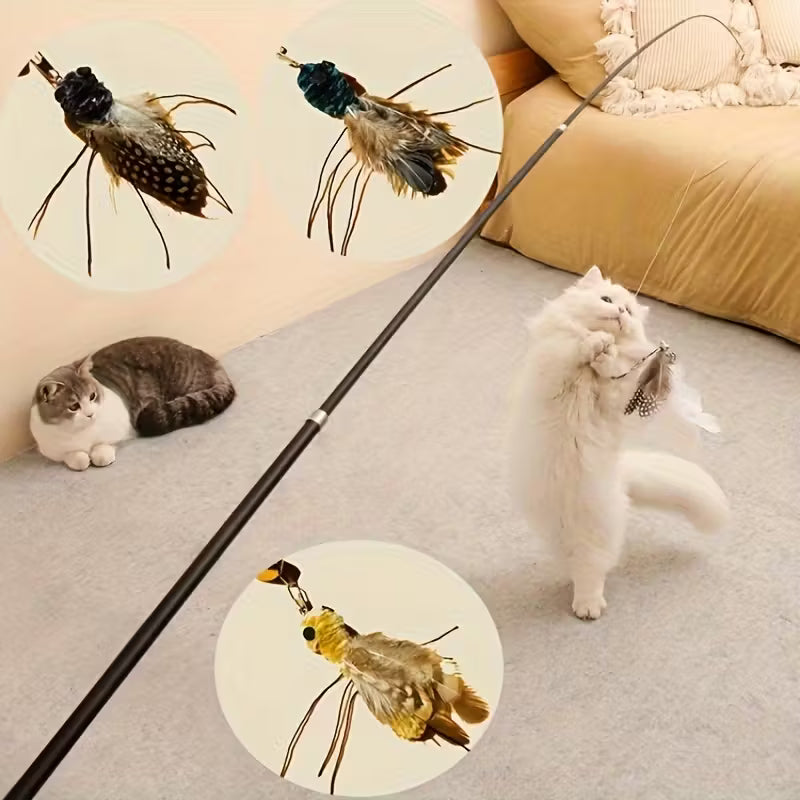 Simulation Insect Cat Artificial Fiber Feather Toys, 2 Interchangeable Interactive