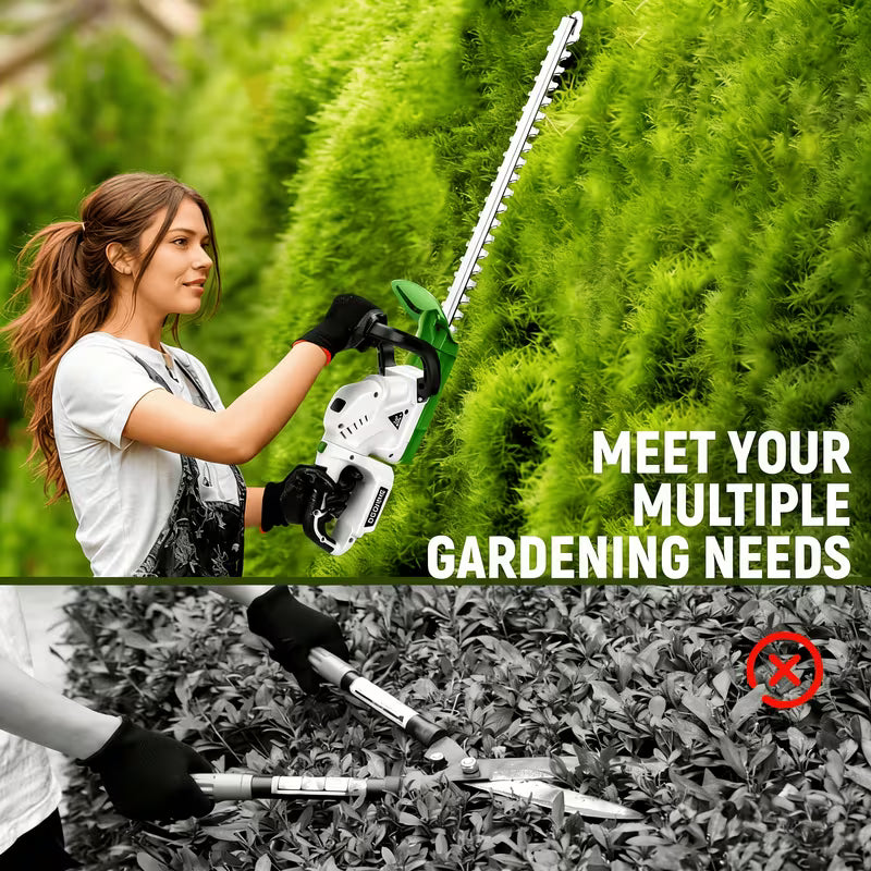 21V Cordless Hedge Trimmer, 20000 RPM Pure Copper DC Motor, 22-Inch Dual-Action Blades