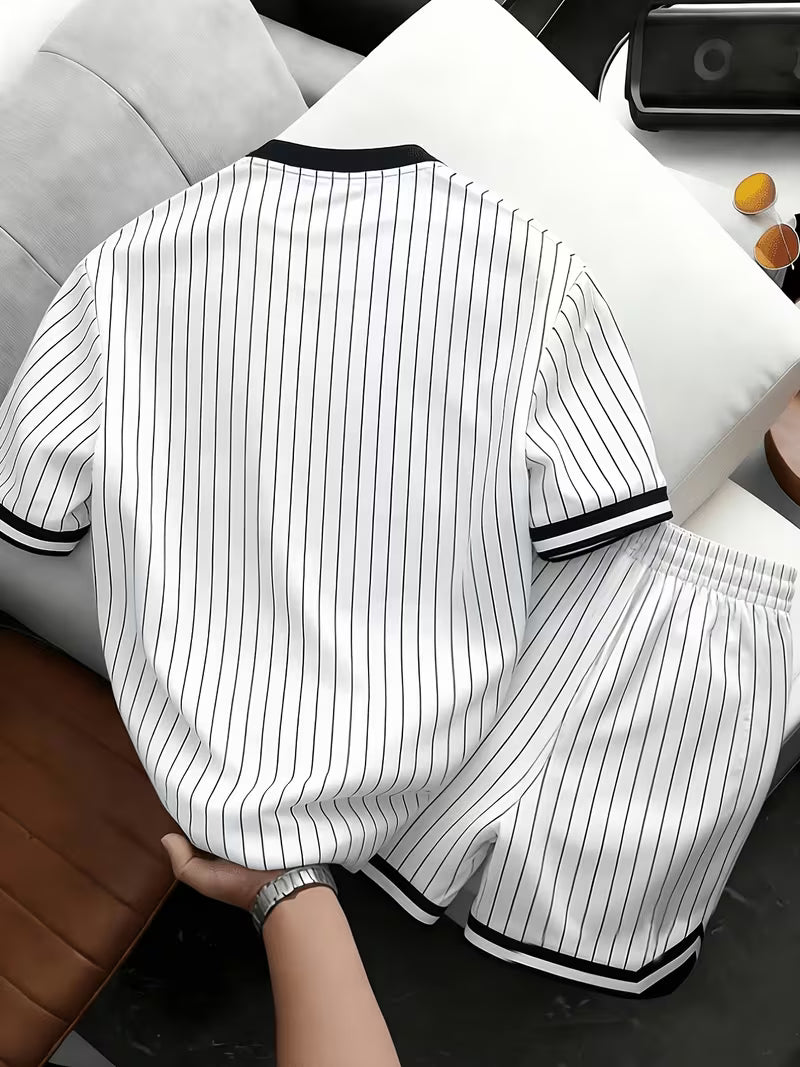 Men's 2pcs Set: 3D Digital Print Short Sleeve, Black