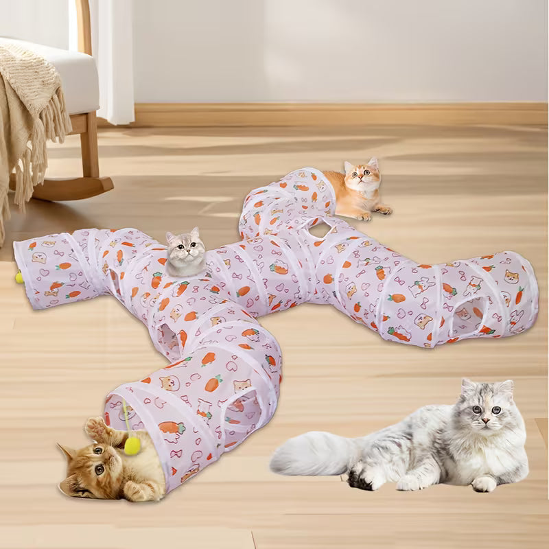 New Cat Toy Tunnel, Three-Channel H Design Foldable, Polyester