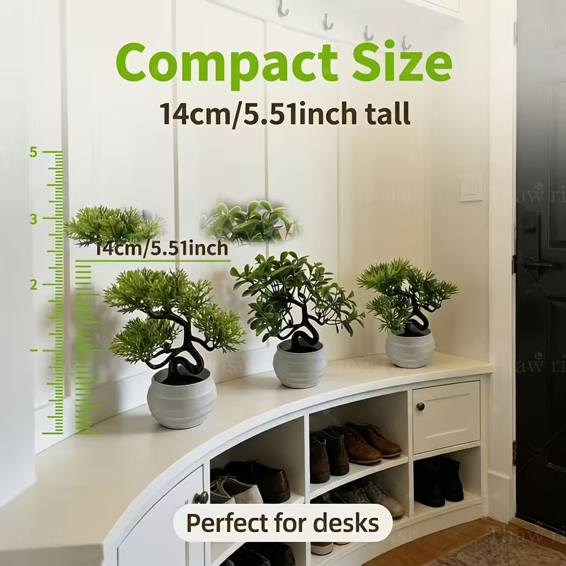 3 Pots - Artificial Fresh Green Plant Pots - Includes White Plastic Pots, Perfect for Indoor