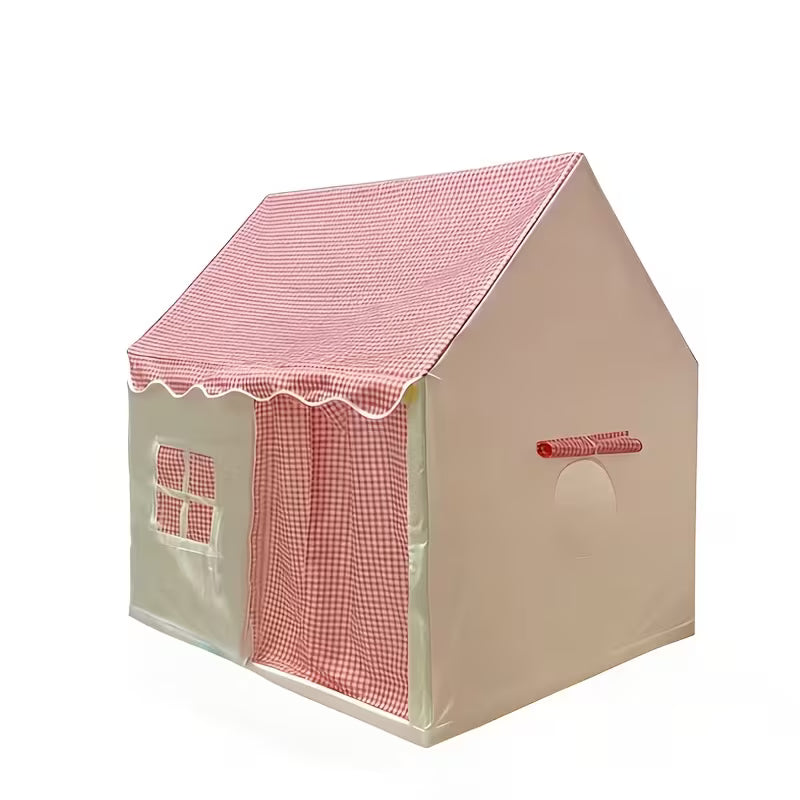 Pink Plaid Princess Style Children's Game Tent, Indoor Playhouse Castle Toy House
