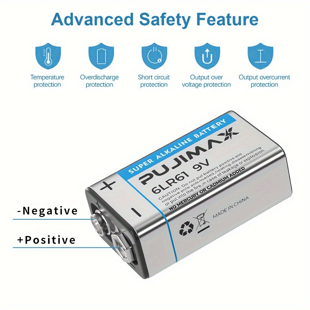 PUJIMAX 8pcs/4pcs/2pcs 9V Alkaline Batteries, High Performance, High Performance, Durable Set