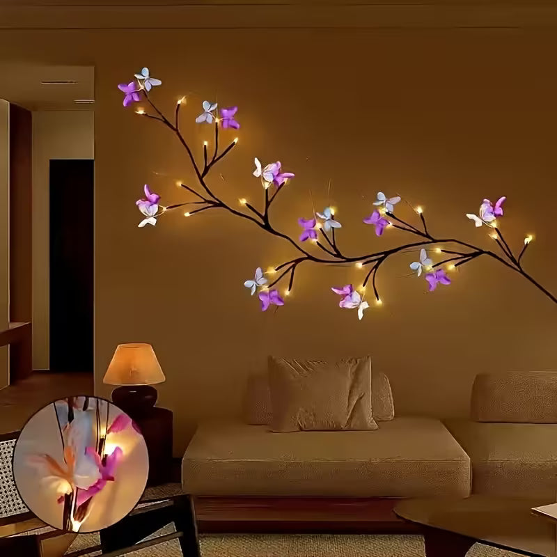 1 Set of Butterfly LED Branch Wall Lights, 30 LED Butterfly Willow Vine Branch Flower String Lights
