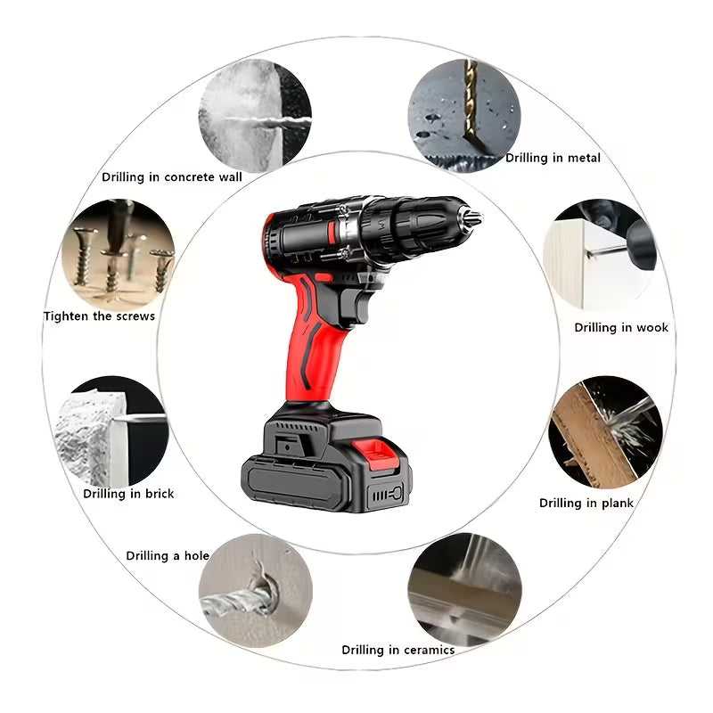 128pcs Red Electric Drill Kit - Compact Storage Box, Equipped with Two Batteries And One Charger