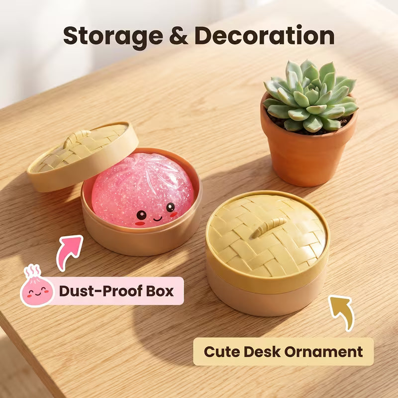 18pcs Pectin Golden Glitter Colorful Dumpling-Shaped Relax Toys (6 Buns + 6 Steamer Bases + 6