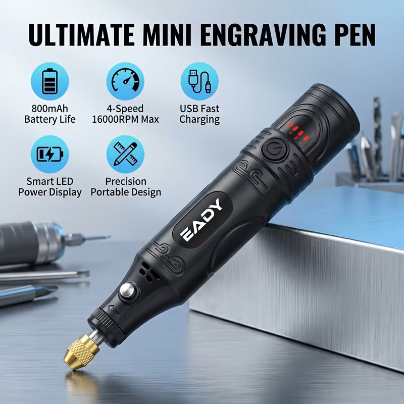 Cordless Mini Rotary Tool, 4-Speed 800mAh Engraver Pen Set, Wood