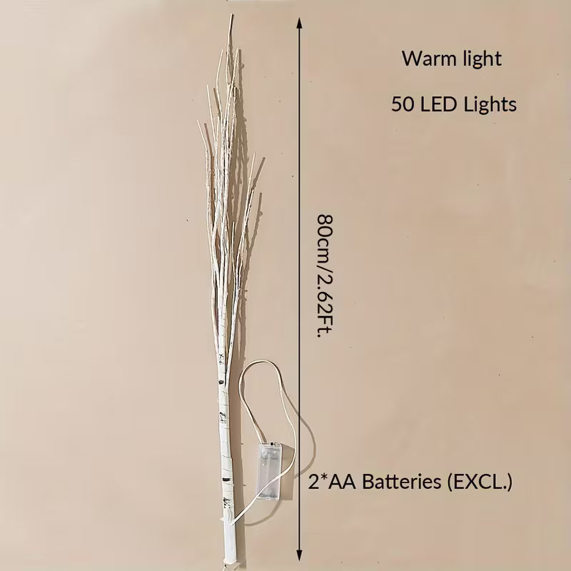 Lighting white birch tree branch, White