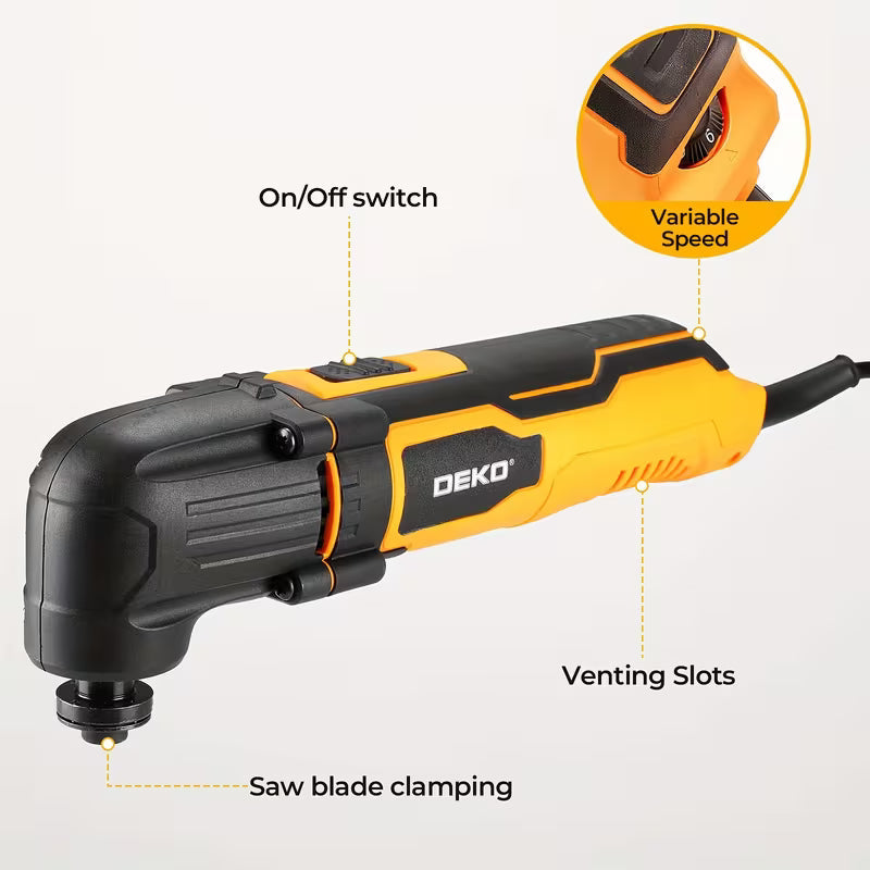 DEKO Oscillating Tool with 10pcs Sandpapers, Sanding Pad, 1-1/4In End Cut Blade