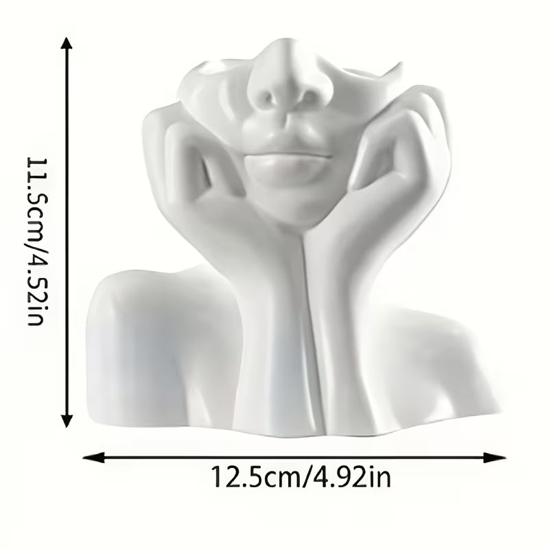 1pc Artistic Face Bust Plastic Kitchen Utensil Holder • Black/White Countertop Storage Caddy •
