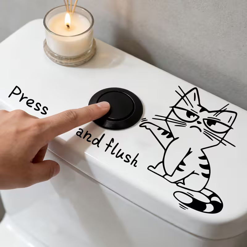 1pc Funny Sassy Cat 'Press and Flush' Toilet Sticker, Removable Peel and Stick Wall Decal