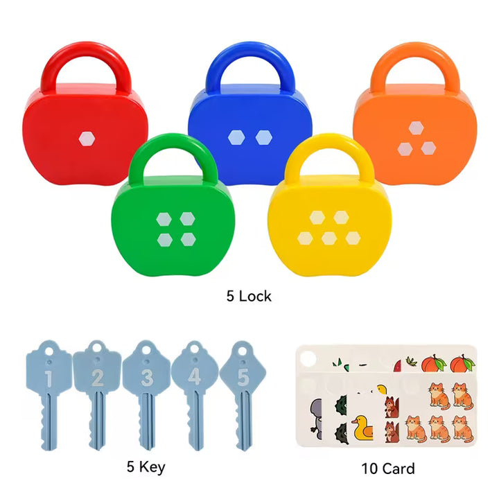 5-Piece Color Apple Shape Lock and Key Toy Kids Matching Sorting Unlock