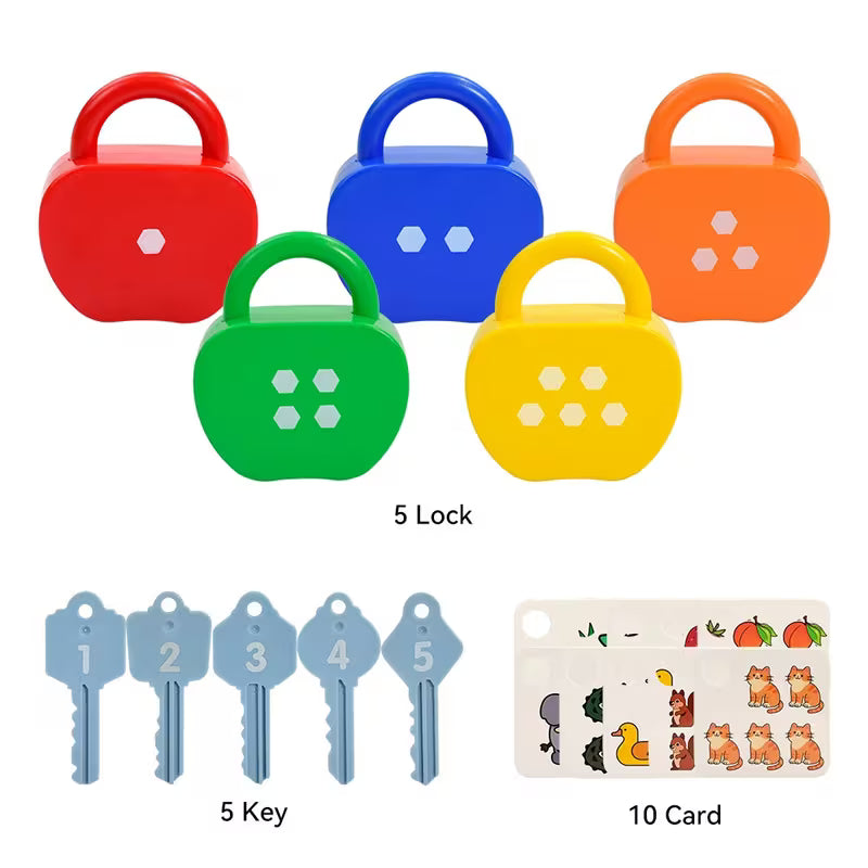 5-Piece Color Apple Shape Lock and Key Toy Kids Matching Sorting Unlock