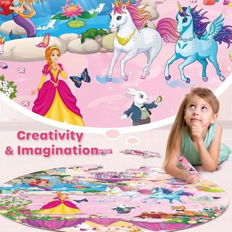 70-Piece Unicorn Princess Mermaid Fairy Floor Puzzle for Kids Ages 3