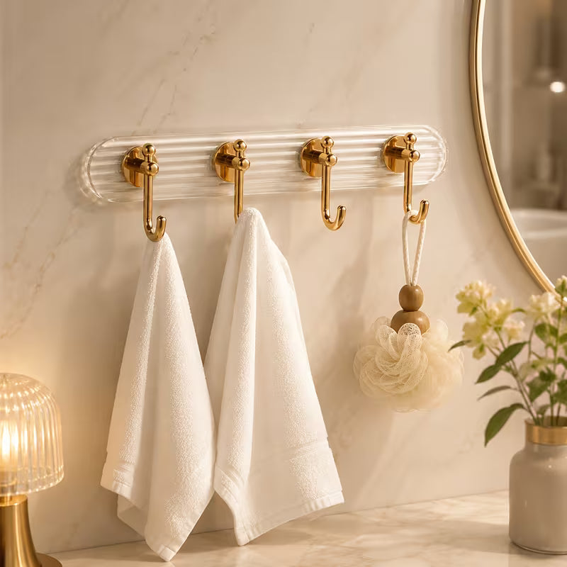 No-Drill Adhesive Wall-Mounted Hook, Acrylic Rose Golden Towel And Clothing Rack, Transparent
