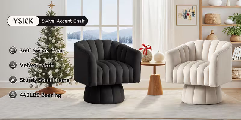 Rotating Decorative Chair, 360° Swivel Barrel Chair, Mid-century Modern Chair, Wide Soft Cushion