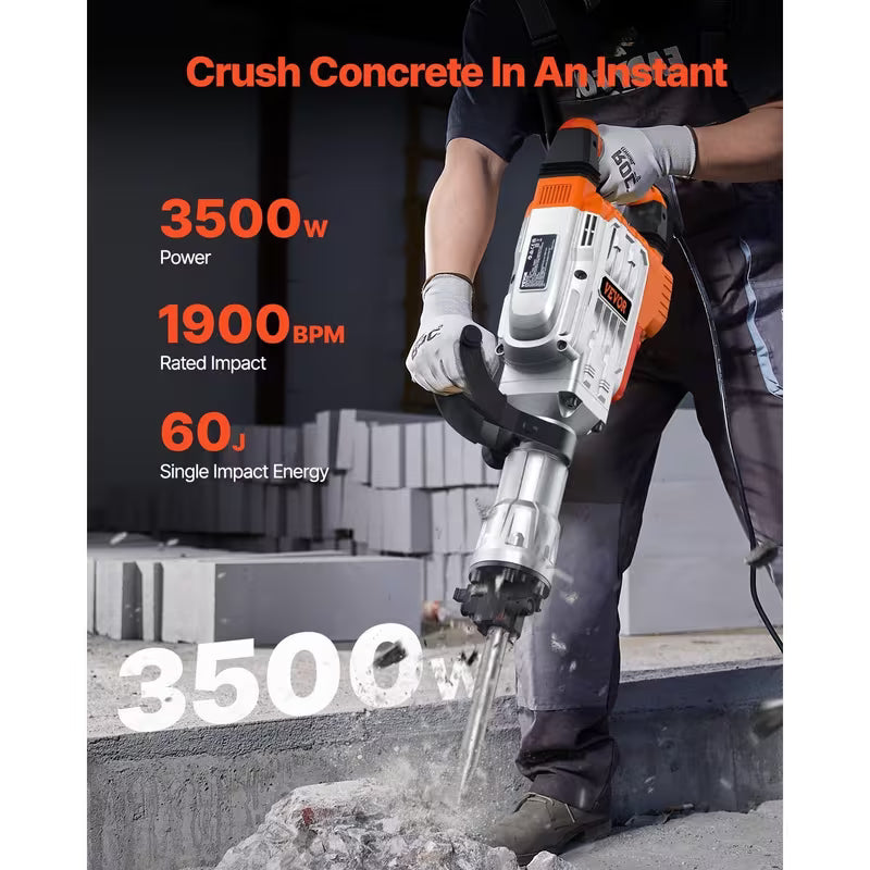 VEVOR Demolition Jack Hammer, 3500W Jack Hammer Concrete Breaker