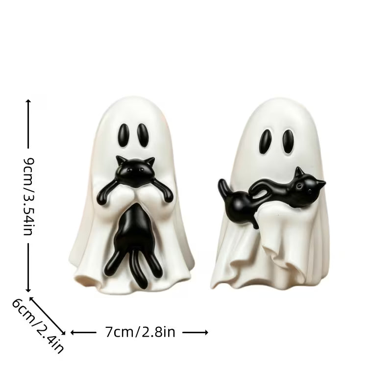 Cute Halloween Ornament (3.5 Inches) - 3.5-Inch Resin Ghost Hugging Cat Sculpture, Aesthetic