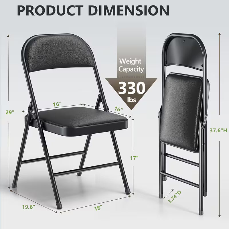 Heavy-Duty Black Folding Chairs Set, Metal, Black