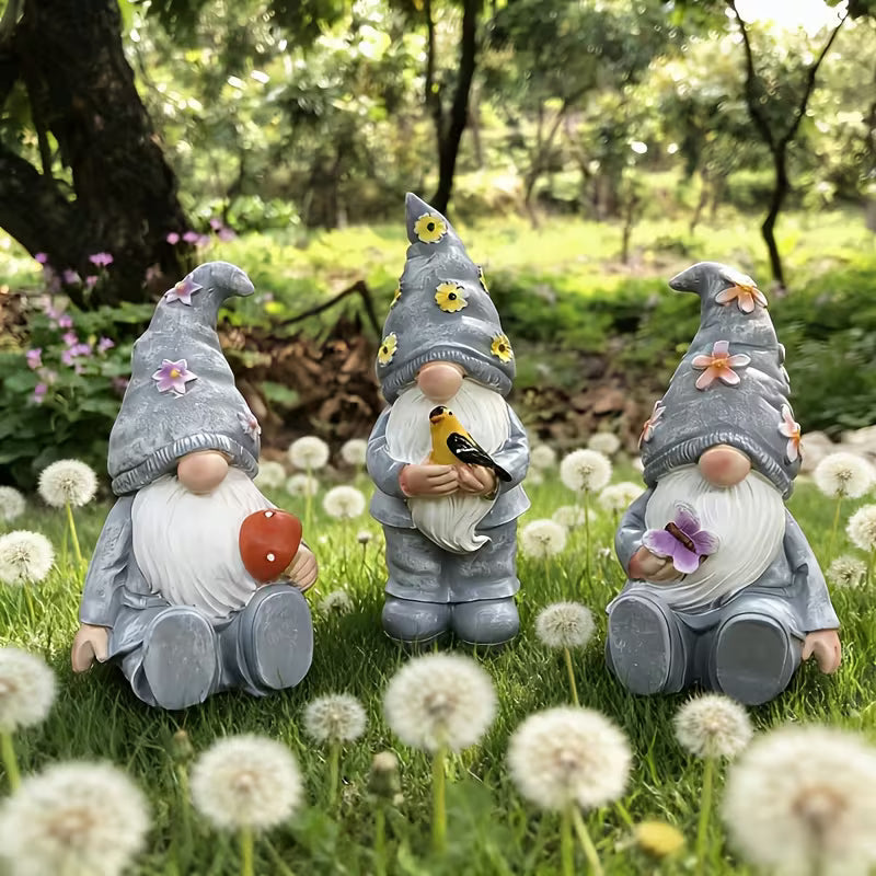 3pcs Resin Gnome Statues | Rustic Garden Decor for Outdoor Spring Home Decoration, Lawn Landscaping