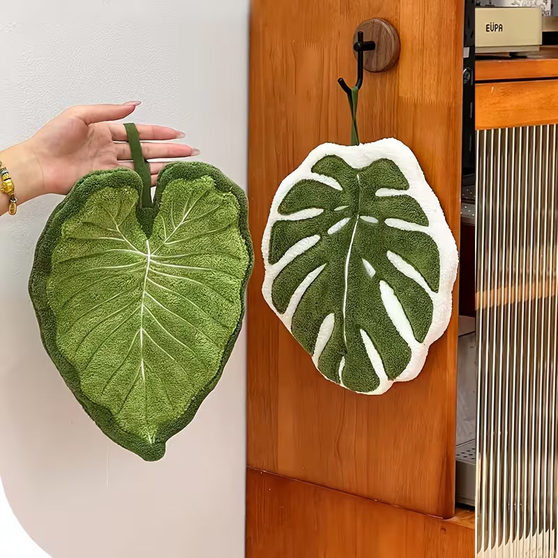 Leaf-Shaped Bathroom Hand Towel, Hangable Design, Absorbent Material, Suitable Bathroom, Restaurant