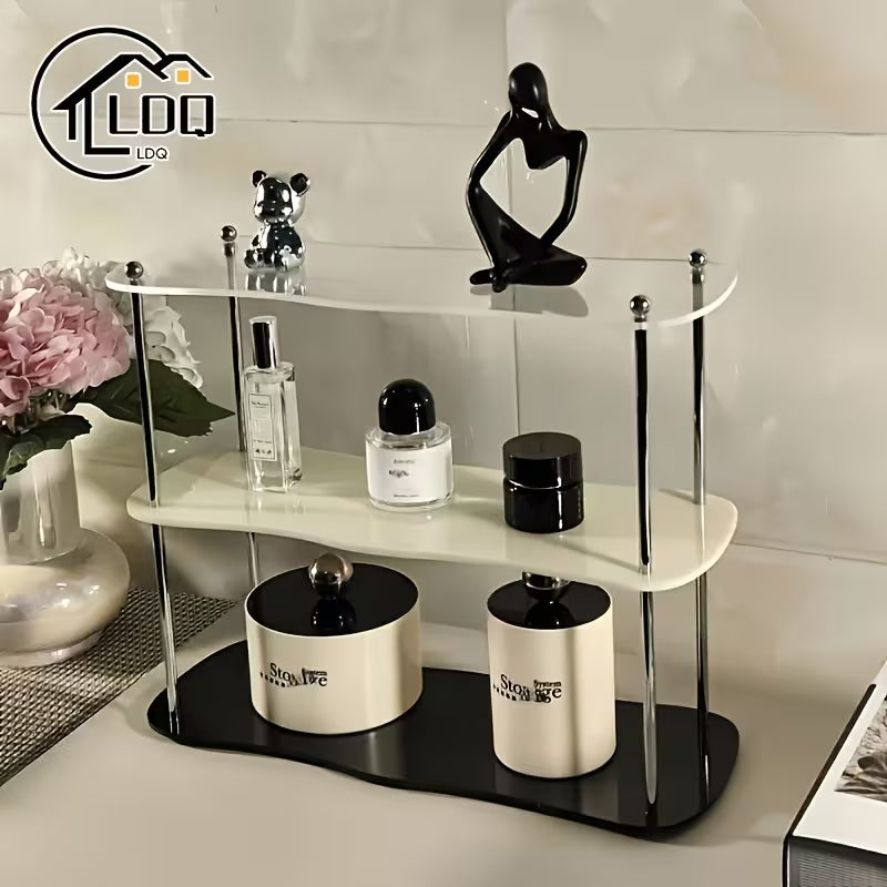 LDQ Detachable Acrylic Desktop Shelf - Stylish Two-Tier Design for Organizing, Makeup