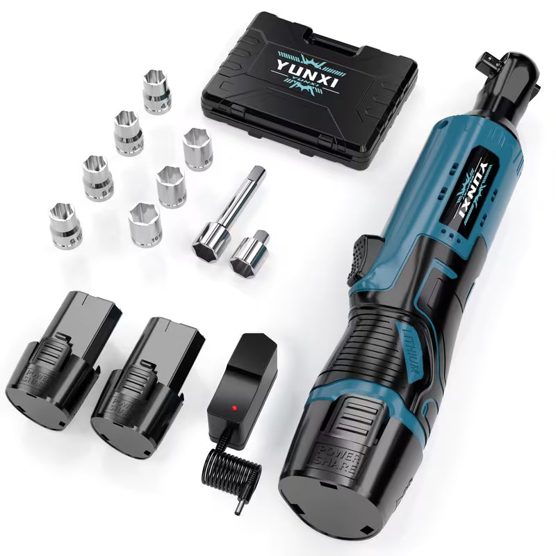 12V Cordless Ratchet Wrench Set, 3/8-inch Powerful Rotating Tool, Fast Charging