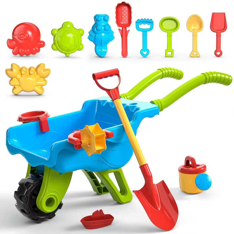 BABY HOME Outdoor Beach Wheelbarrow Cart Toy Set Includes Sand Shovel
