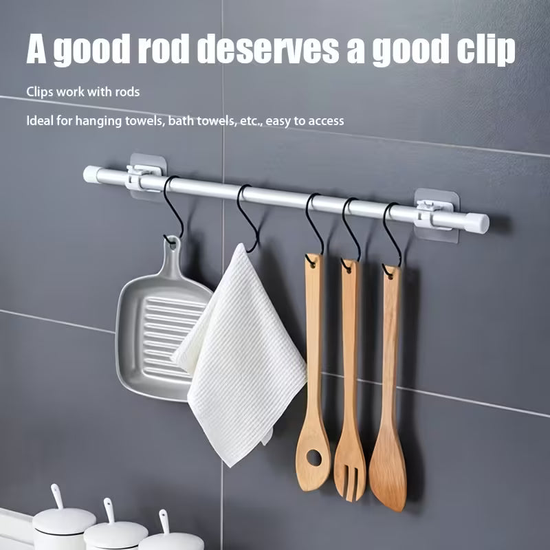 10pcs Curtain Rod Hooks, Drill-Free Self-Adhesive Rod Holders, Wall Mount Brackets for Door